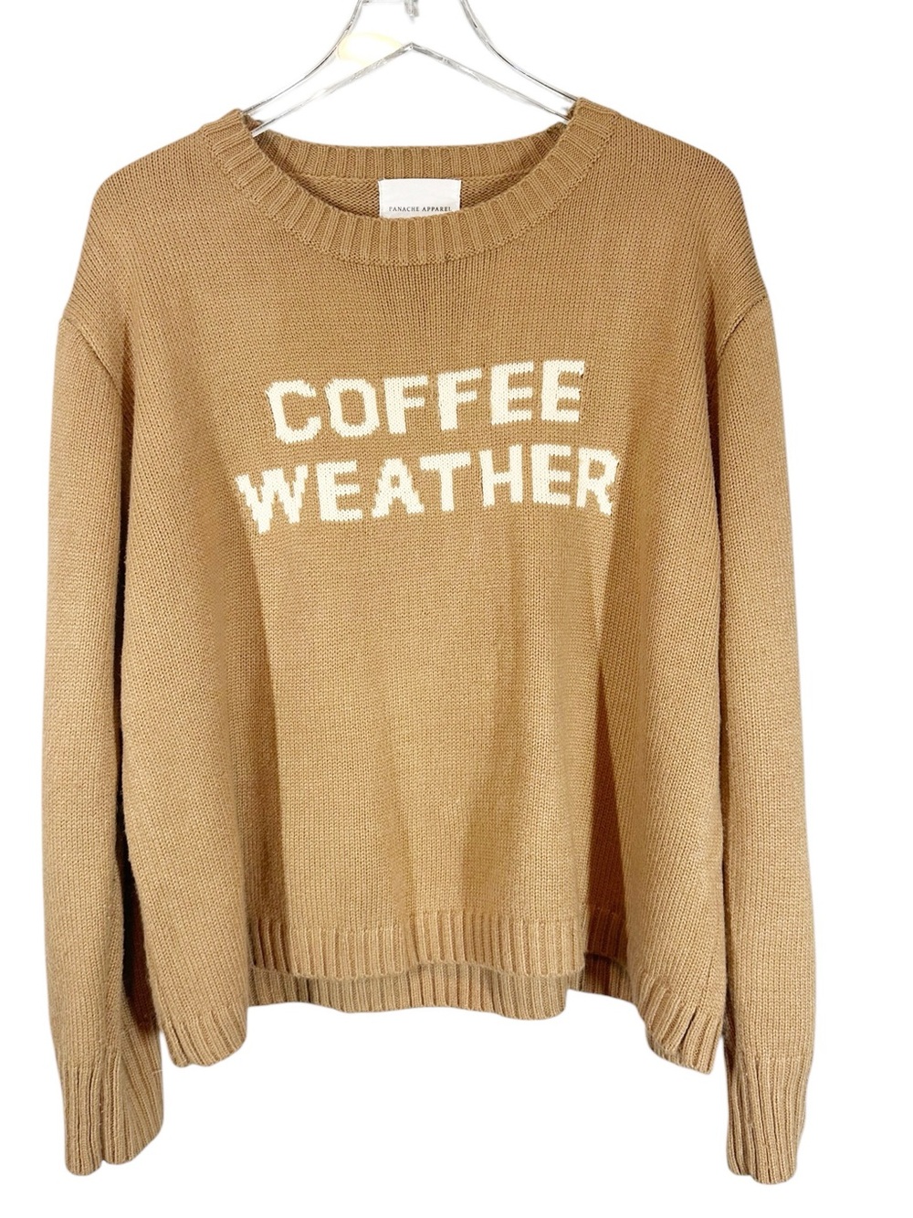 PANACHE APPAREL XL "Coffee Weather" Tan Brown Crewneck Graphic Boxy Sweater - Picture 2 of 8